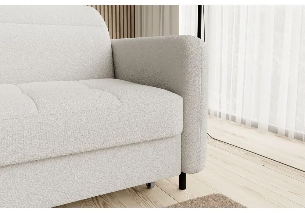 Divano angolare color crema allungabile/con contenitore (con penisola a sinistra/con chaise lounge) e rivestimento in bouclé Gomsi – ELTAP