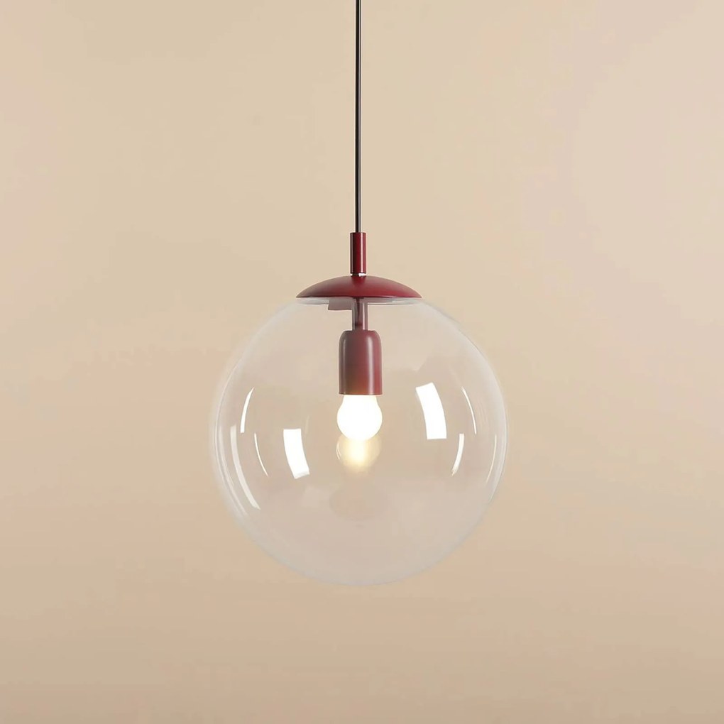 ALDEX Lampada a sospensione Nohr con paralume in vetro, rosso vino/trasparente