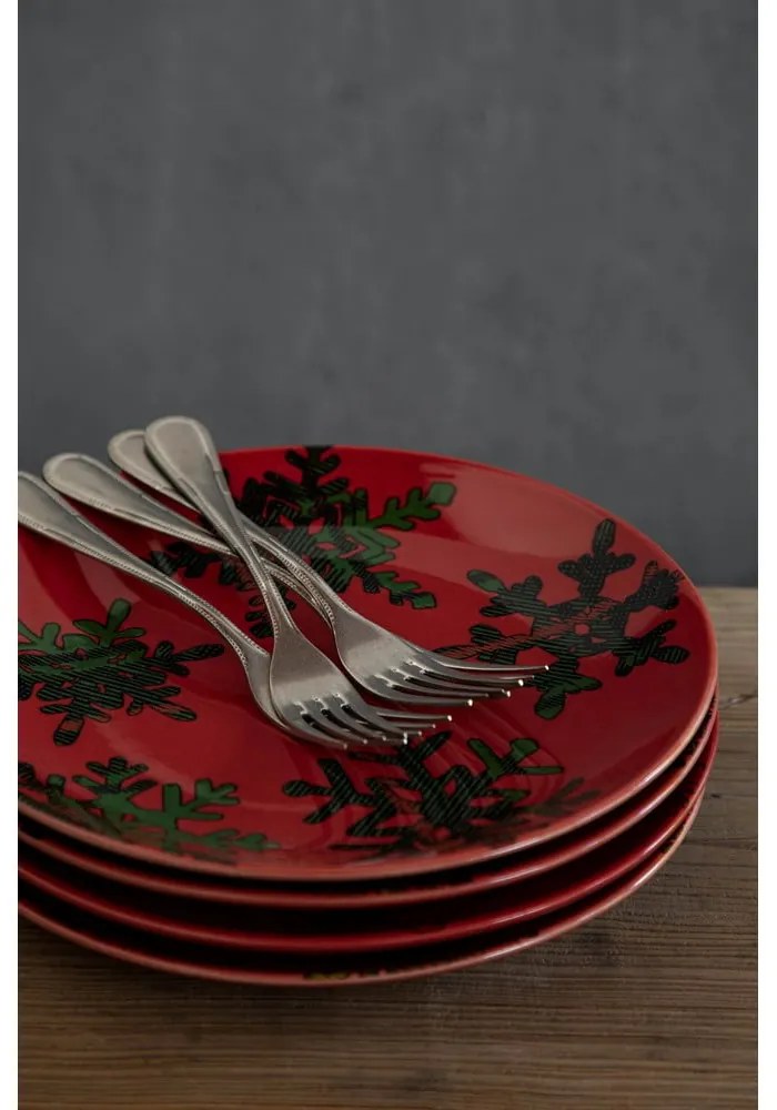 Set di 4 piatti da dessert in gres rosso e nero, ø 21,6 cm Snowflake - Casafina