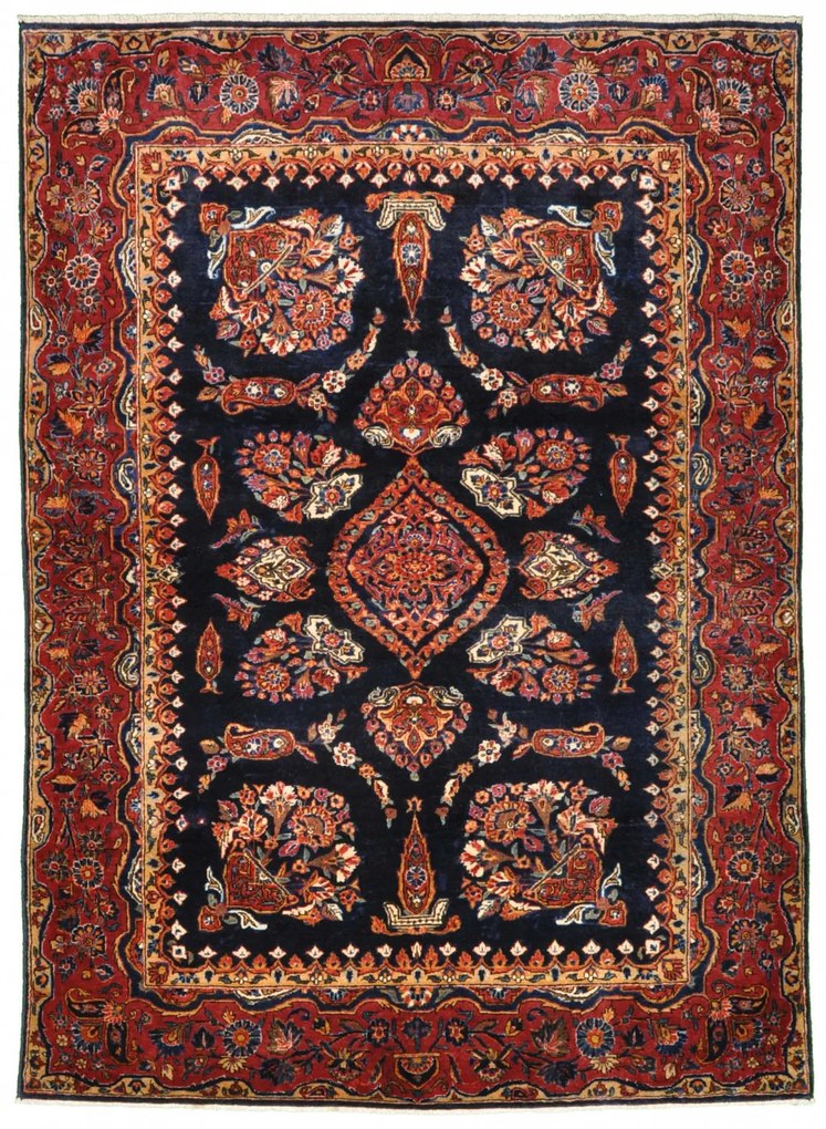 Sarouk Tappeto 200x140 Blu (Iran) Annodato A Mano