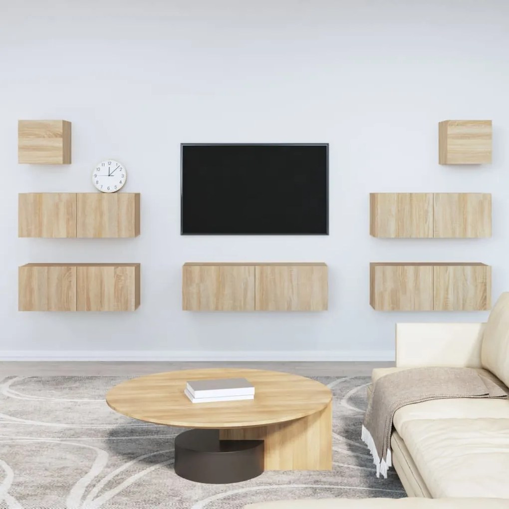 Set Di Mobili Porta Tv 7 Pz Rovere Sonoma İn Legno Multistrato /
