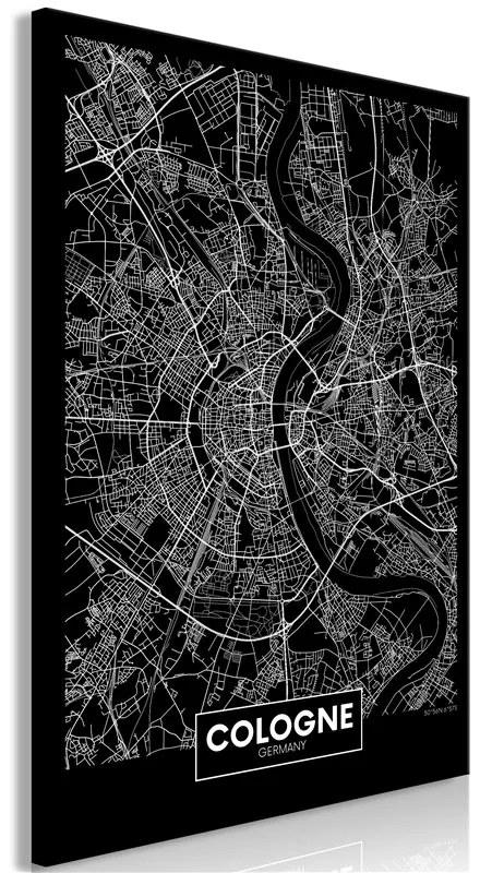 Quadro Dark Map of Cologne (1 Part) Vertical  Colore bianco e nero, Dimensioni e Misure 60x90