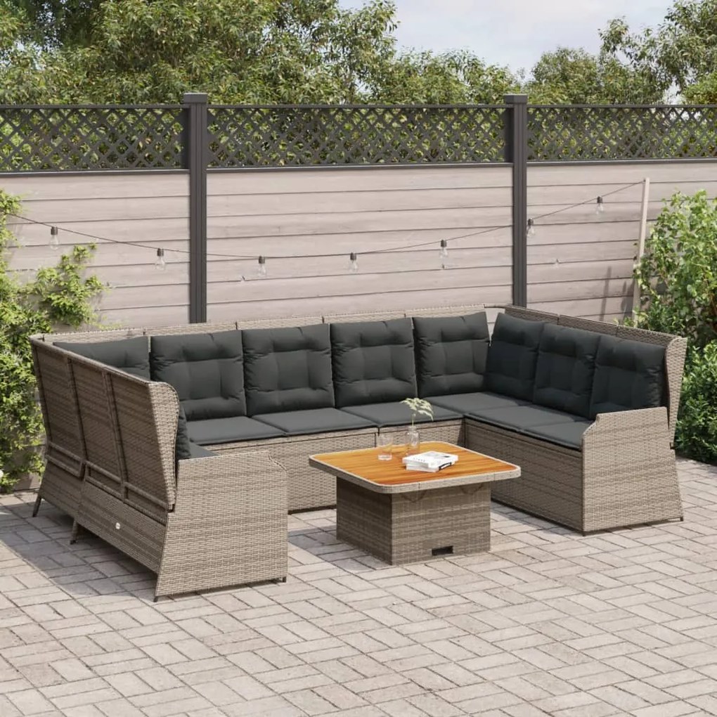 Set divani da giardino 7 pz con cuscini in polyrattan grigio