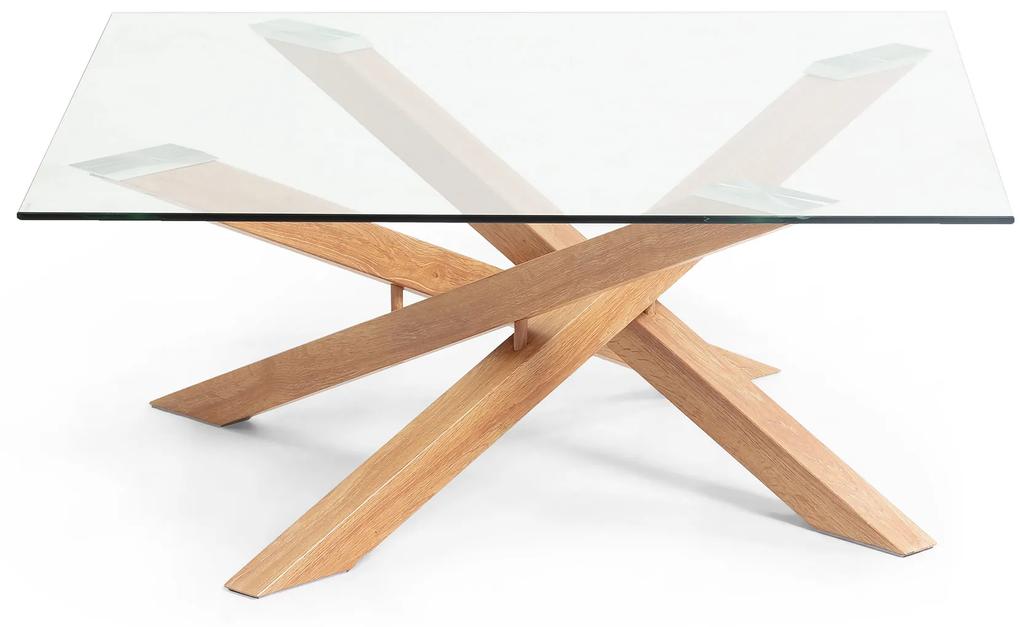 Kave Home - Tavolino da caffÃ¨ Kamido 90 x 90 cm piano vetro gambe metallo rifinite legno