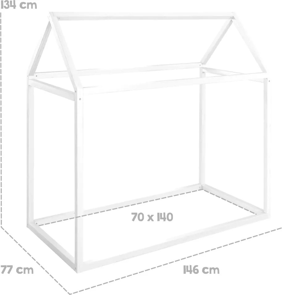 Letto da bambini a forma di casa bianco in pino massiccio con materasso incluso e rete non inclusa 70x140 cm House Bed – Roba