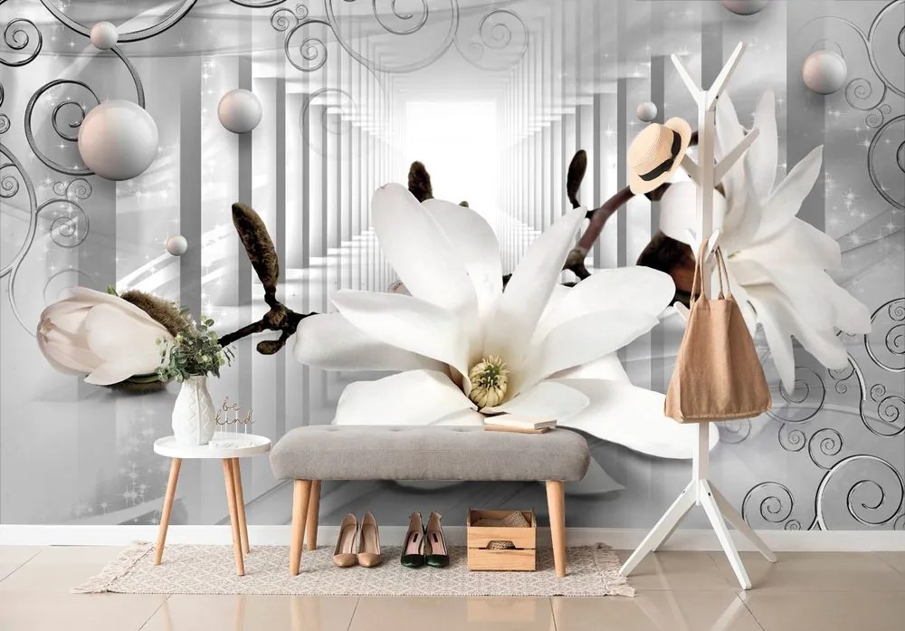Carta da parati – Magnolia con Sfondo Astratto