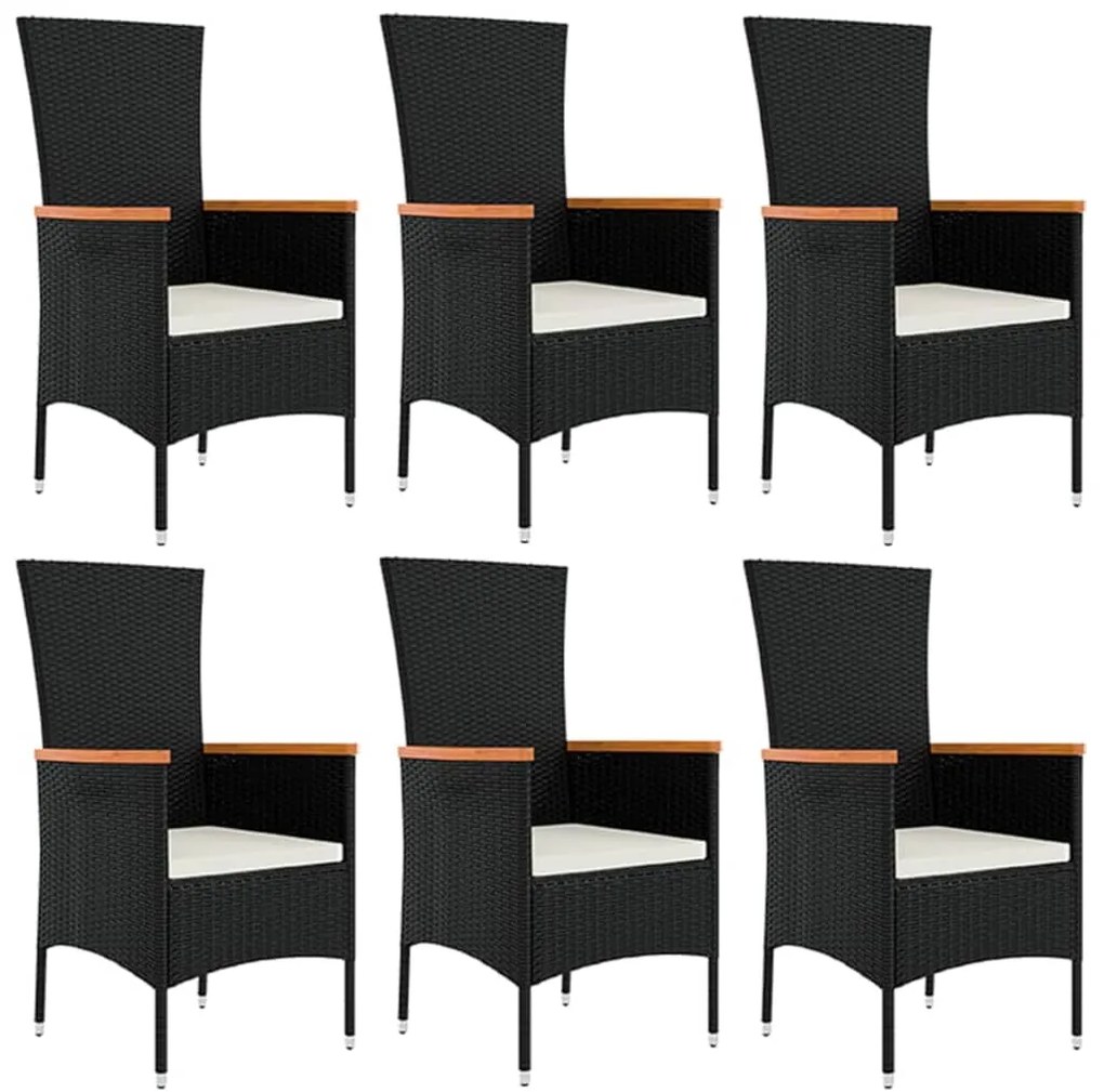 Set da pranzo da giardino 7 pz nero con cuscini in polyrattan