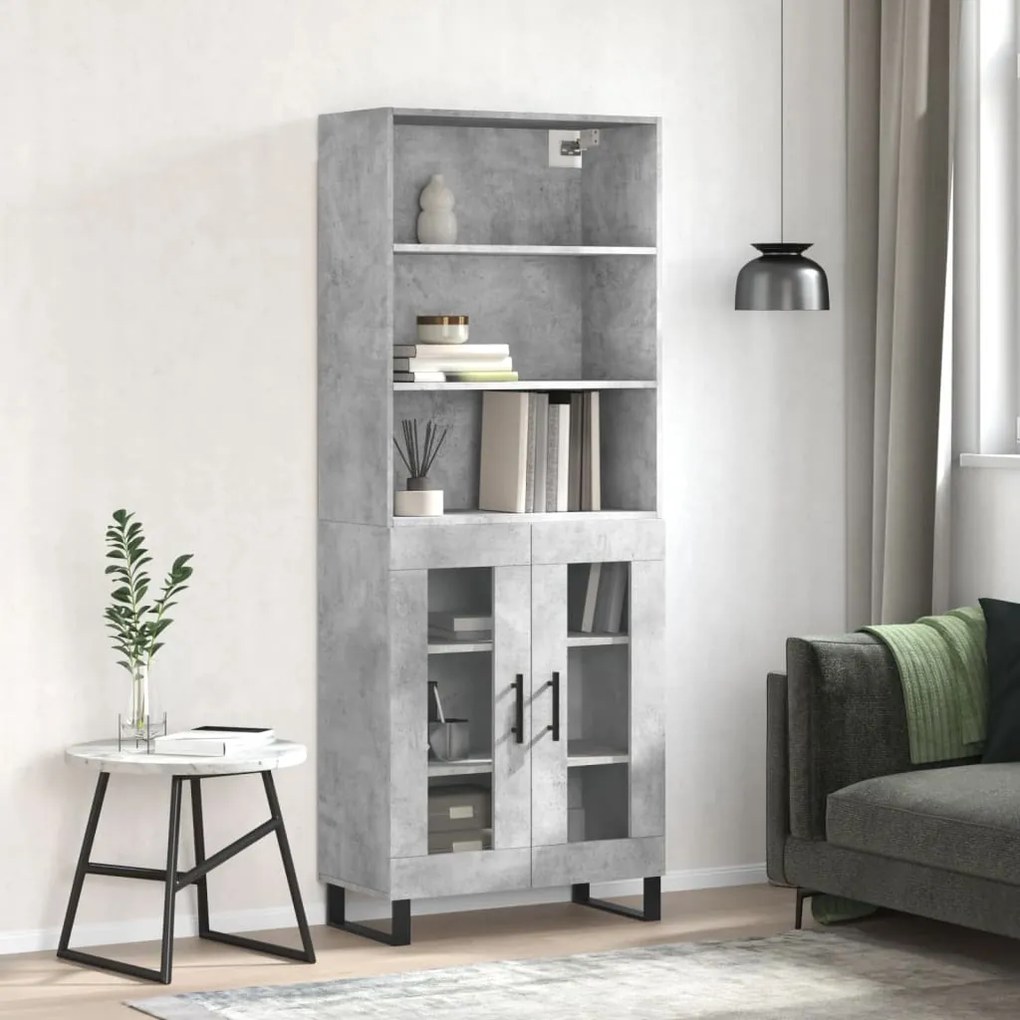 Credenza Grigio Cemento 69,5x34x180 Cm İn Legno Multistrato /