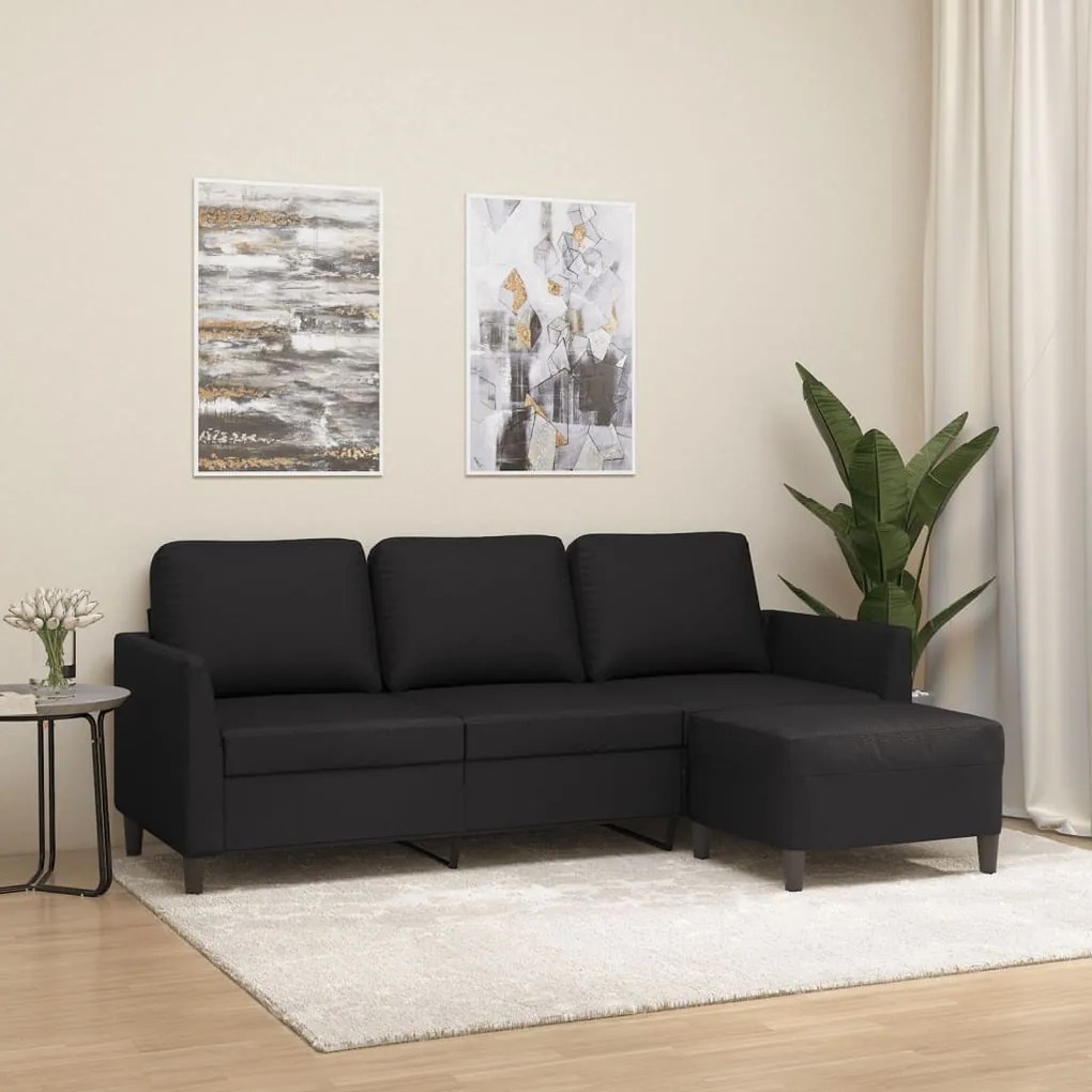 Divano A 3 Posti Con Poggiapiedi Nero 180 Cm İn Similpelle /