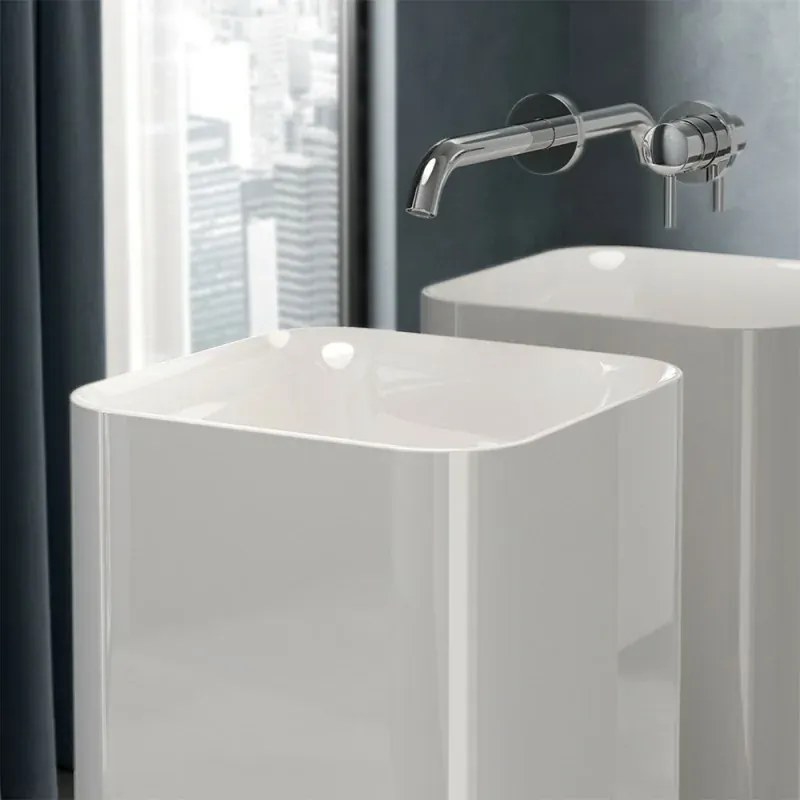 Lavabo freestanding squadrato Petit bianco in ceramica