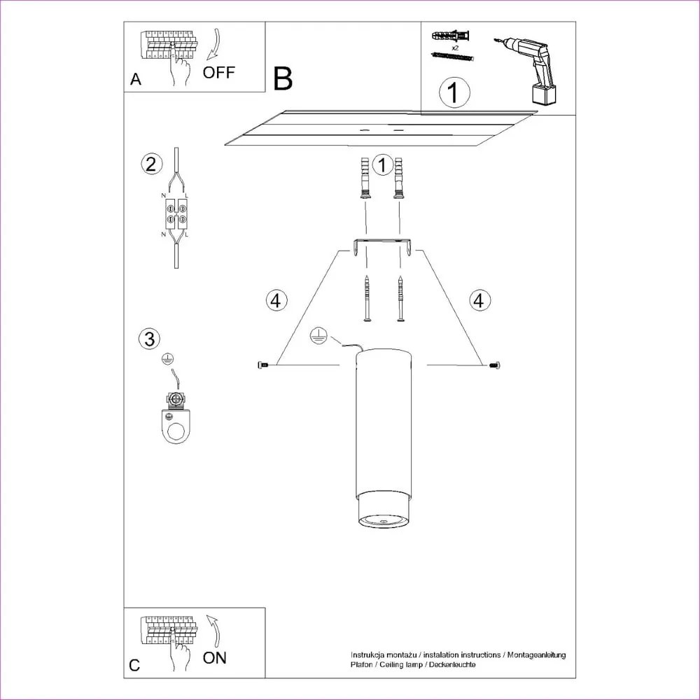 Plafoniera nera/argentata Crown – Sollux