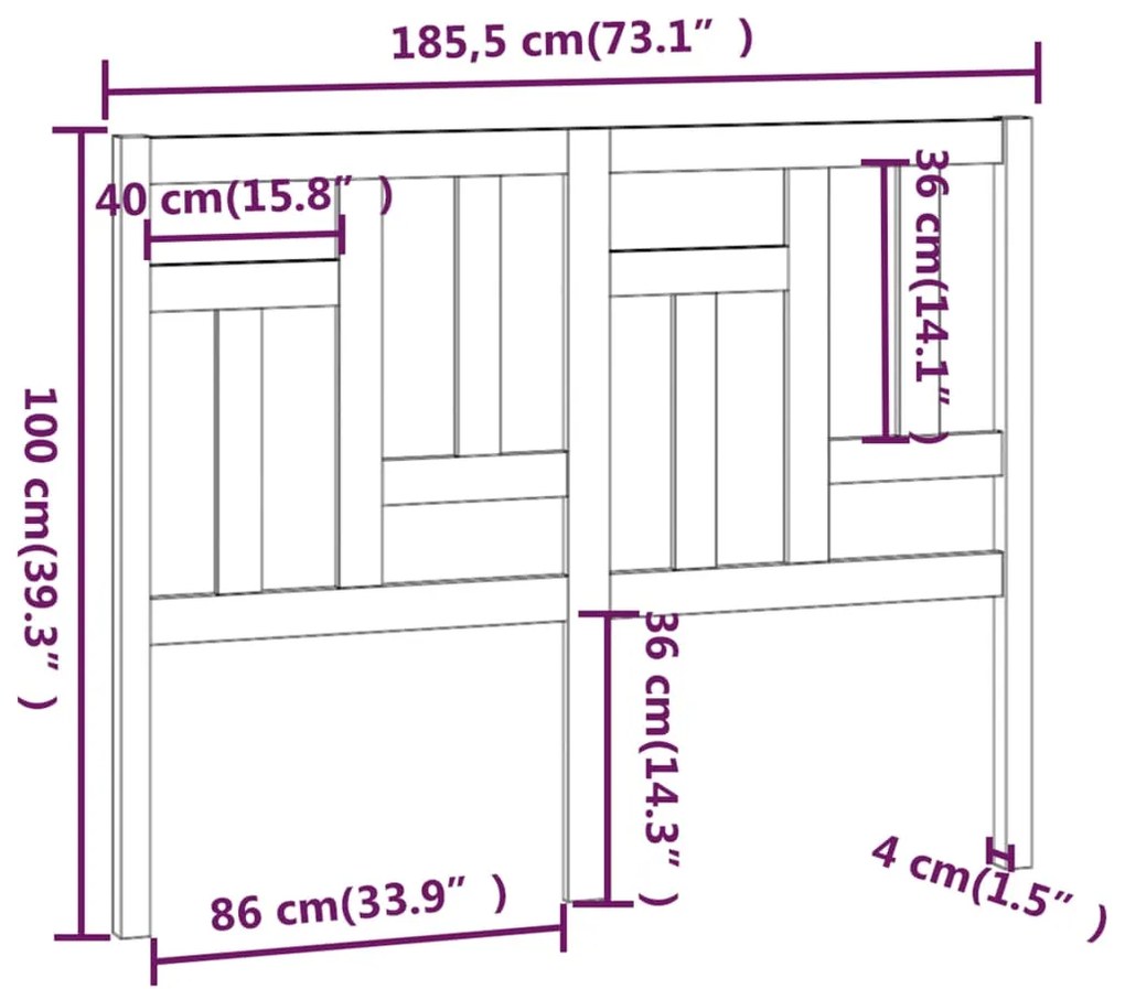 Testiera per Letto Bianca 185,5x4x100 cm Legno Massello di Pino