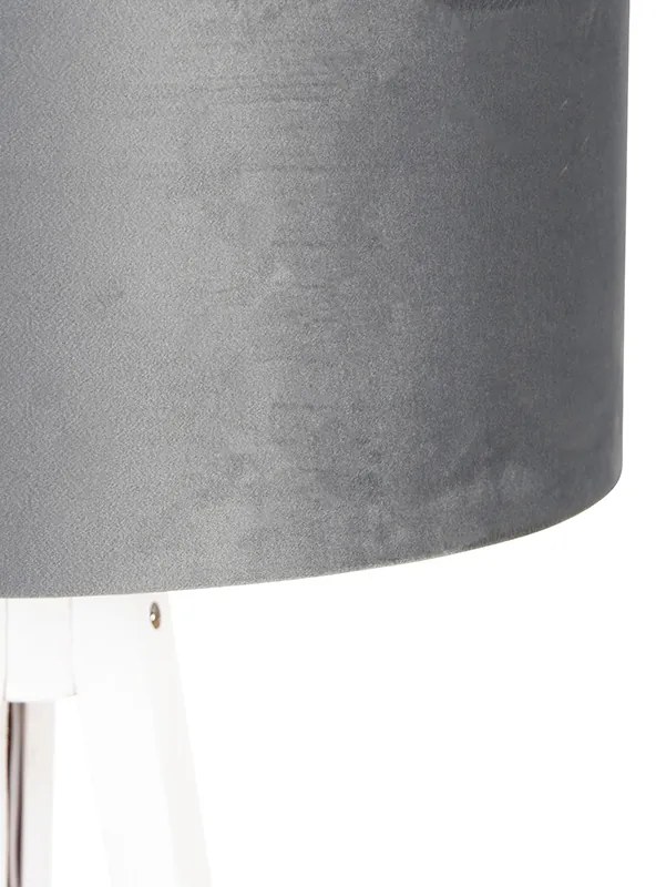 Lampada da terra moderna a treppiede bianca con paralume in velluto grigio 50 cm - Tripod Classic