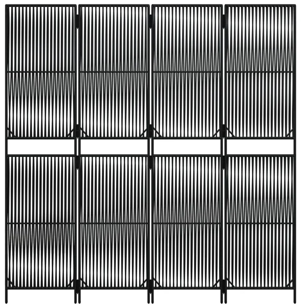 Divisorio per ambienti a 4 pannelli nero in polyrattan