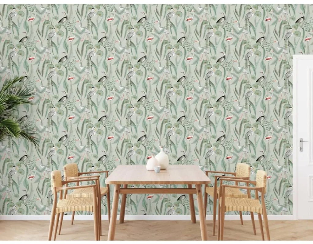 DUTCH WALLCOVERINGS Carta da Parati "Flamingo" Menta