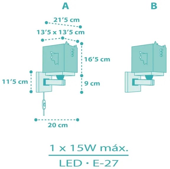 Dalber 64389 - Applique per bambini LITTLE DRAGON 1xE27/15W/230V