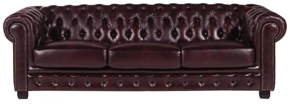 Divano chesterfield 100% pelle a pieno fiore ciliegia- BRENTON