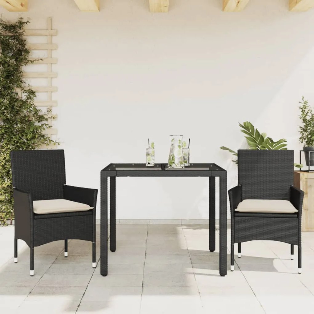 Set Da Pranzo Da Giardino 3 Pz Con Cuscini Polyrattan E Vetro /