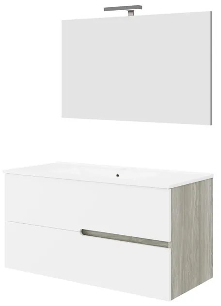 Mobile sottolavabo e lavabo con illuminazione Eva carcasa rovere grigio/frontale bianco in mdf L 100 x H 51 x P 46 cm 1 vasca 2 cassetti