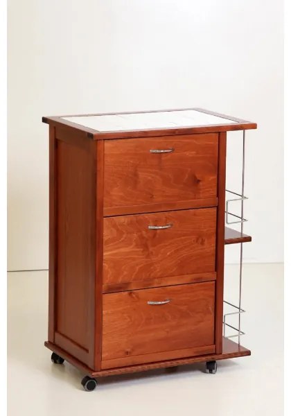 Carrello da cucina con ante a ribalta e portabottiglie Ciliegio