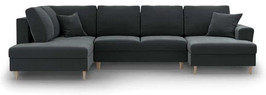 Divano angolare grigio scuro allungabile e con contenitore (con penisola a sinistra/a U) con rivestimento in velluto Kyoto – Cosmopolitan Design