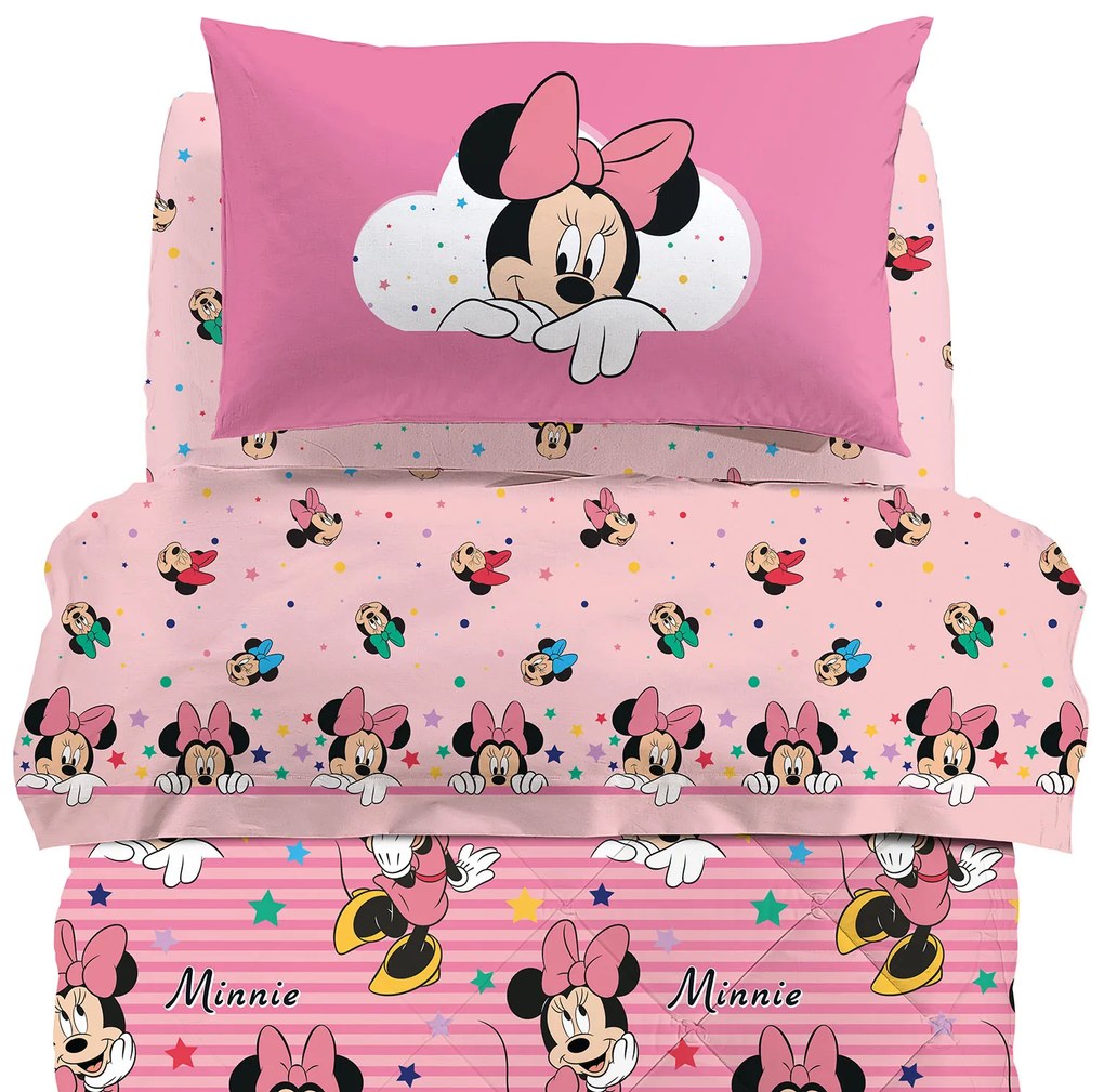 Completo Lenzuola in Cotone Minnie Rainbow Singolo Warner