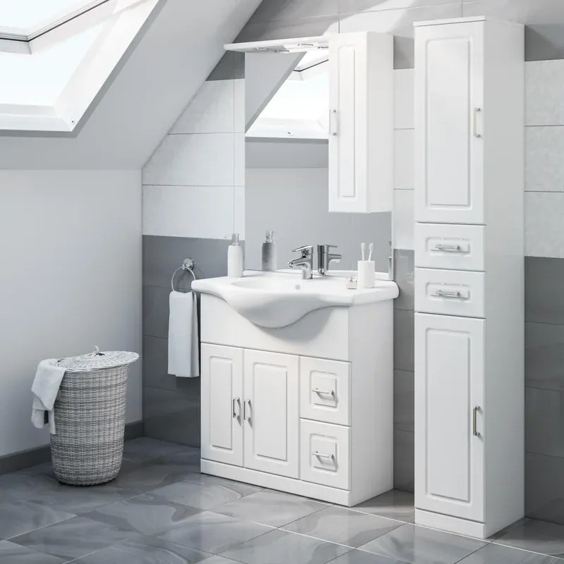 Mobile sottolavabo e lavabo Paola per vasca centrale bianco L 85 x H 184 x P 33.5 cm, 2 ante 2 cassetti