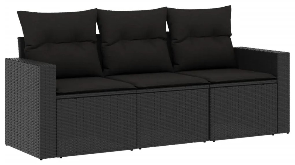 Set divani da giardino 3 pz con cuscini in polyrattan nero