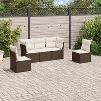 Set Divano da Giardino 5 pz con Cuscini Marrone in Polyrattan 3249192