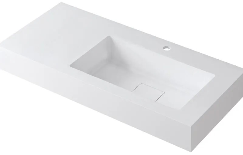 Lavabo a incasso rettangolare vasca a destra L 100.5 x H 15 x P 46 cm in resina bianco lucido