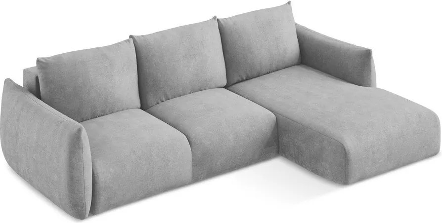 Divano angolare grigio chiaro allungabile (con penisola a destra/con chaise lounge) con rivestimento in ciniglia Leila – Makamii