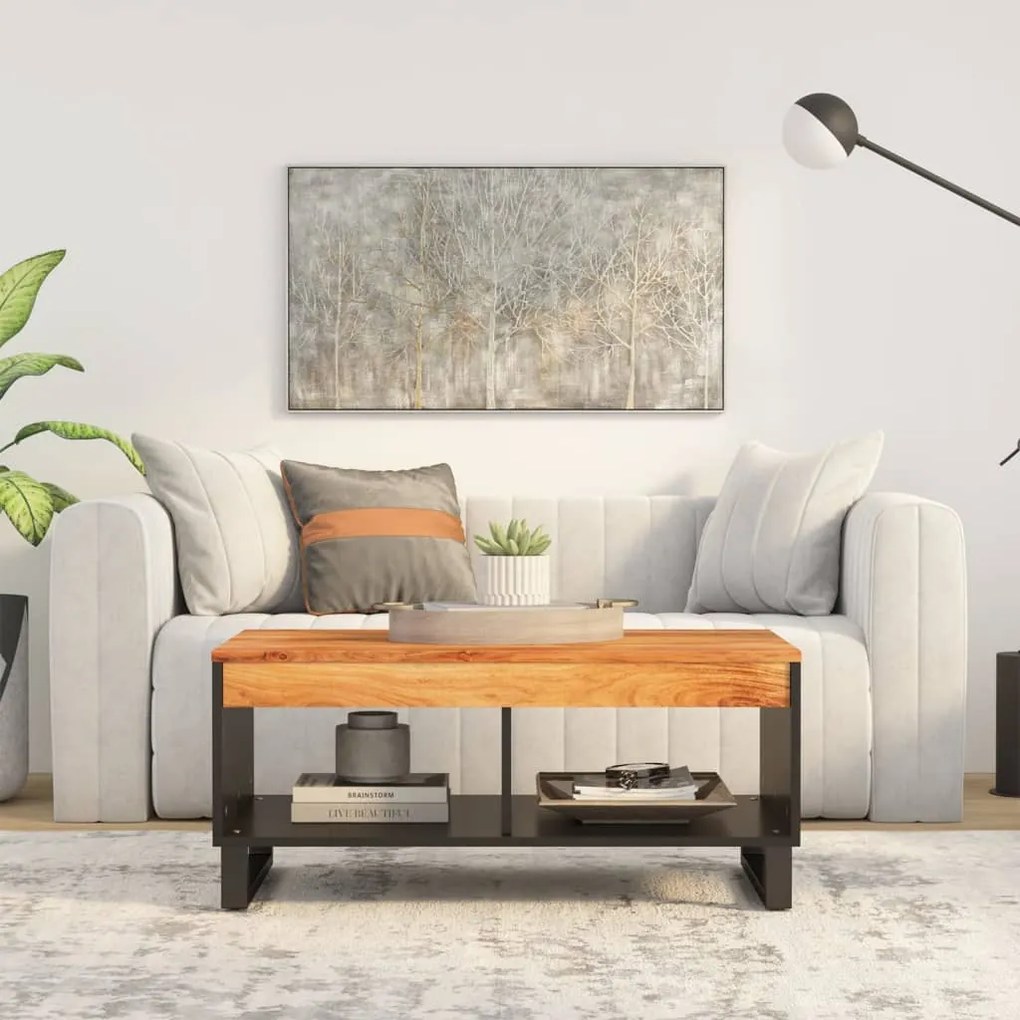 Tavolino Da Salotto 90x50x40 Cm İn Legno Massello Di Acacia /