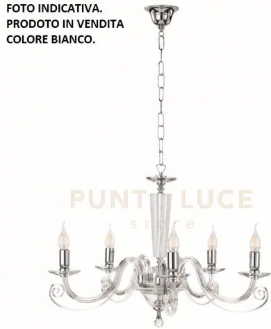 Lampadario cherubini 5 luci bianco e cromo attacco e14 d.82cm