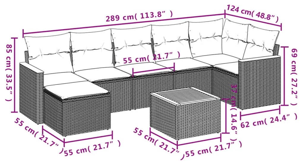 Set divano da giardino 8 pz con cuscini grigio in polyrattan