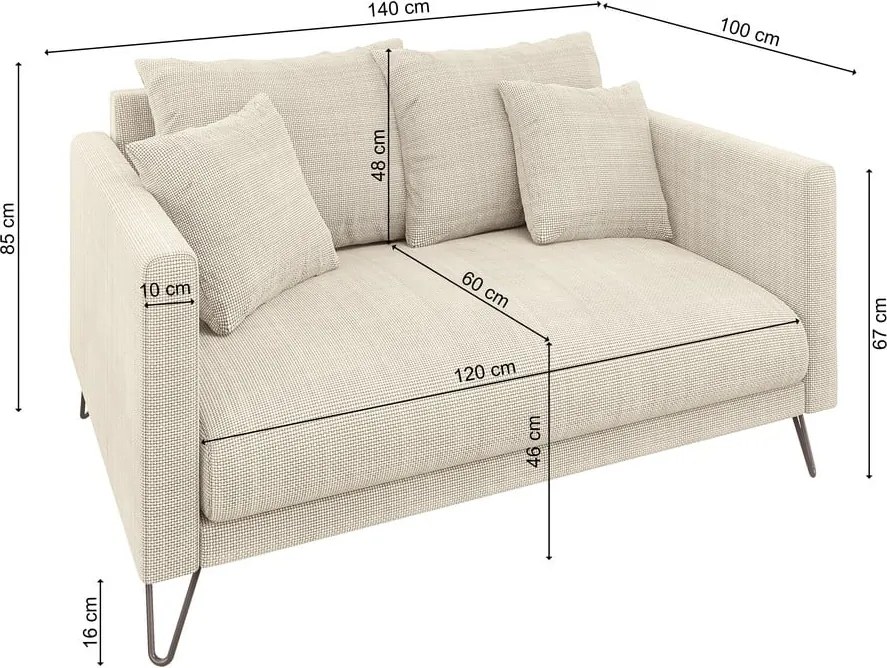 Divano color crema con rivestimento in ciniglia 140 cm Freya – Ropez