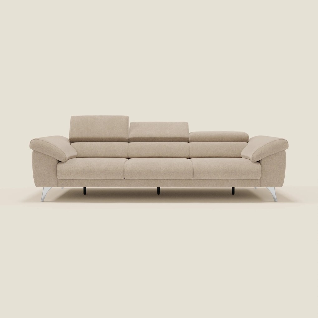 Donatello divano con 3 sedute allungabili braccioli contenitore e poggiatesta reclinabili in tessuto smacchiabile T23 beige