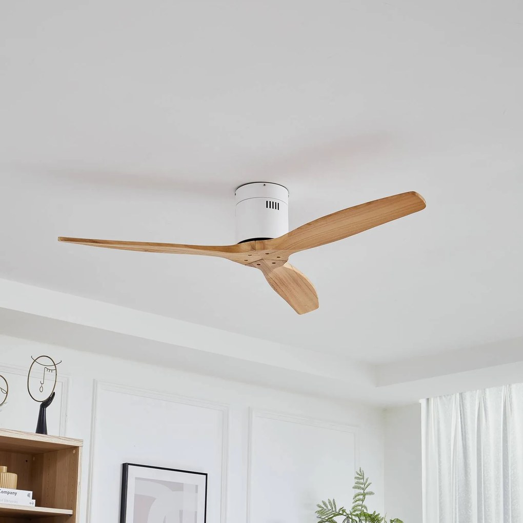Lucande ventilatore da soffitto Vindur, bianco/legno, DC, silenzioso Vindur, Bianco / Opale, Camera da letto, Metallo, Moderno