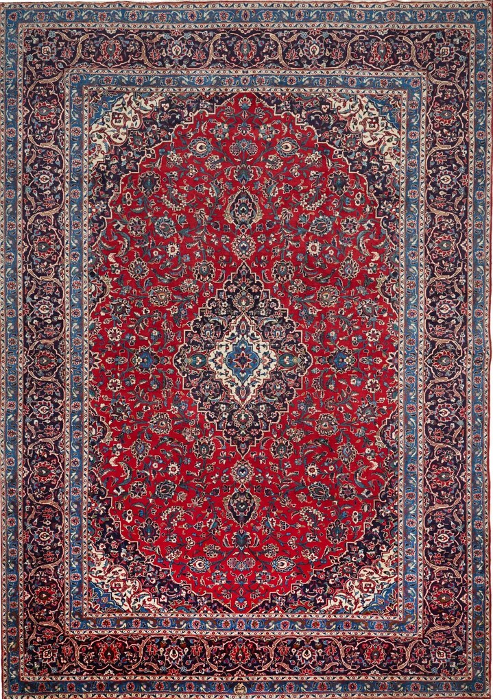 Kashan Tappeto 250x360 Rosso (Iran) Annodato A Mano