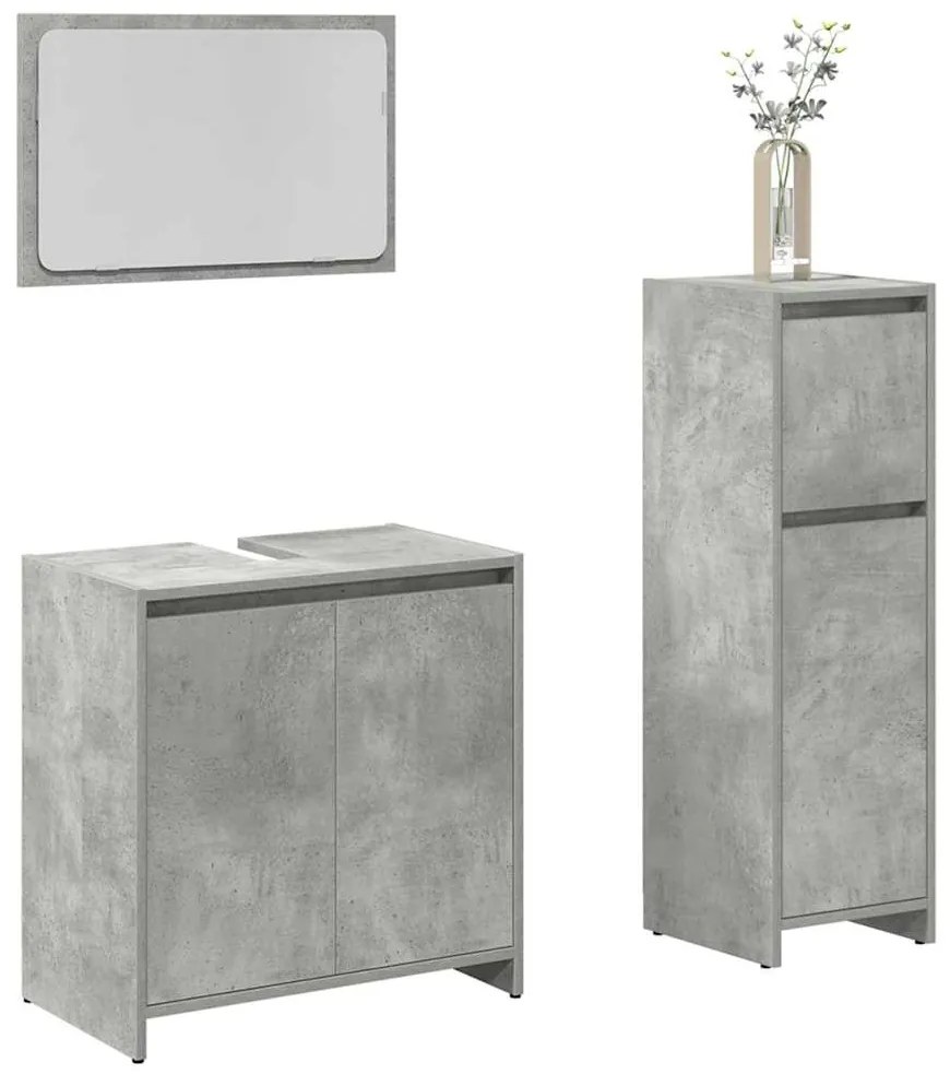 Set Mobili Da Bagno 3 Pz Grigio Cemento İn Legno Multistrato /
