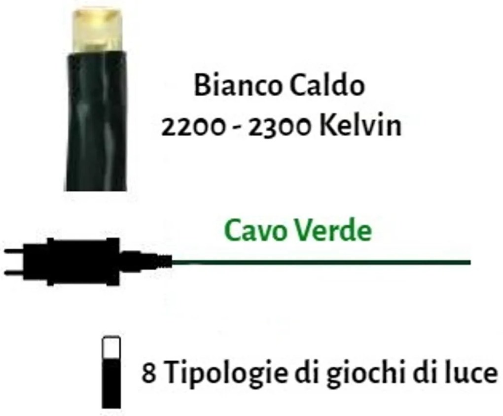 Catenaria Natalizia LED 8 GIOCHI DI LUCE 8m Cavo VERDE IP44 Colore Bianco Caldo 2200 - 2300 °K