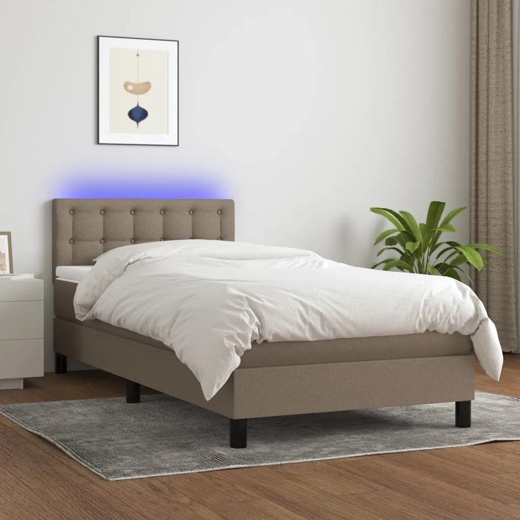 Letto a Molle con Materasso e LED Tortora 80x200 cm in Tessuto