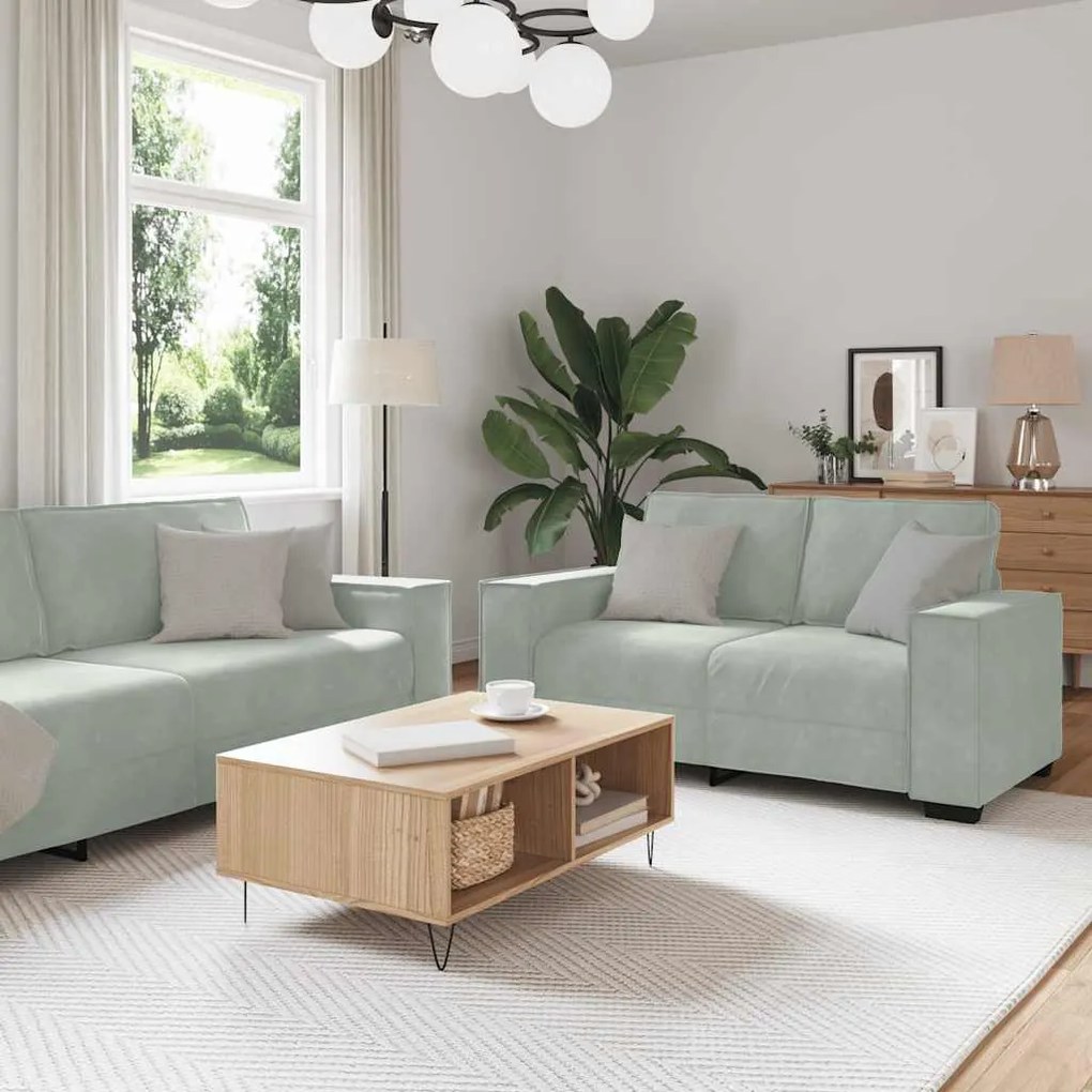 Set Di Divani 2 Pz Con Cuscini Grigio Chiaro İn Velluto /