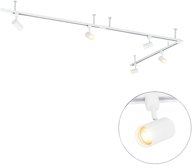 Sistema di illuminazione su binario a sospensione moderno con 5 faretti bianchi monofase - Iconic Jeana