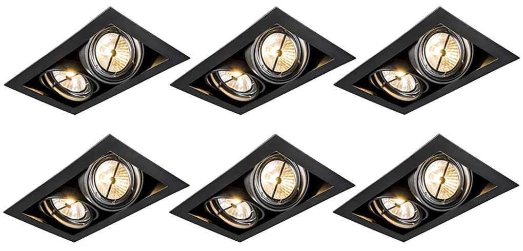Set di 6 faretti da incasso neri AR111 orientabili 2 luci - Oneon