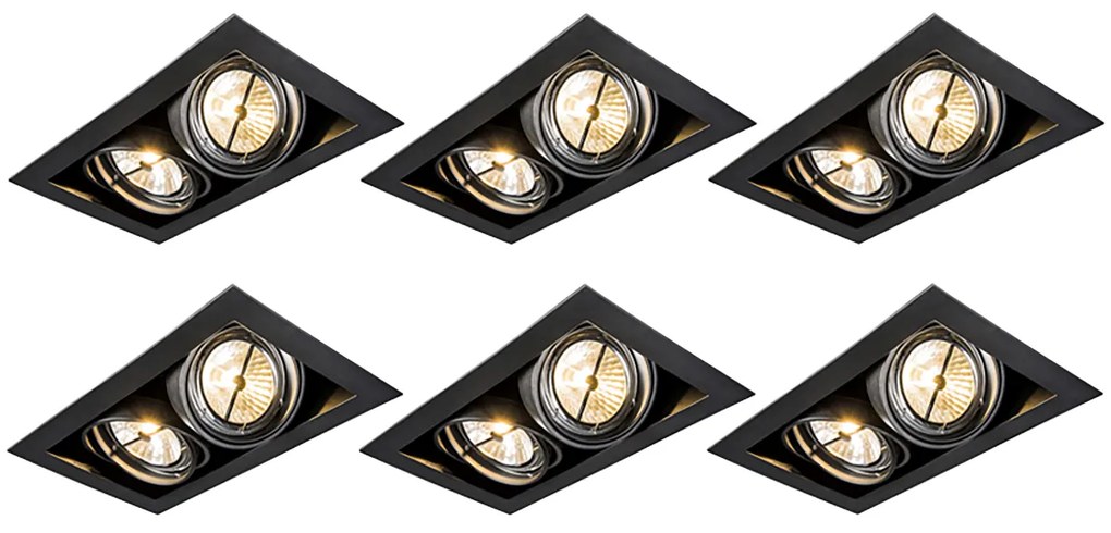 Set di 6 faretti da incasso orientabili neri a 2 luci AR111 - Oneon