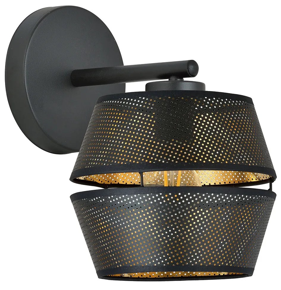 Applique Contemporanea 1 Luce Enea In Metallo Nero E Oro