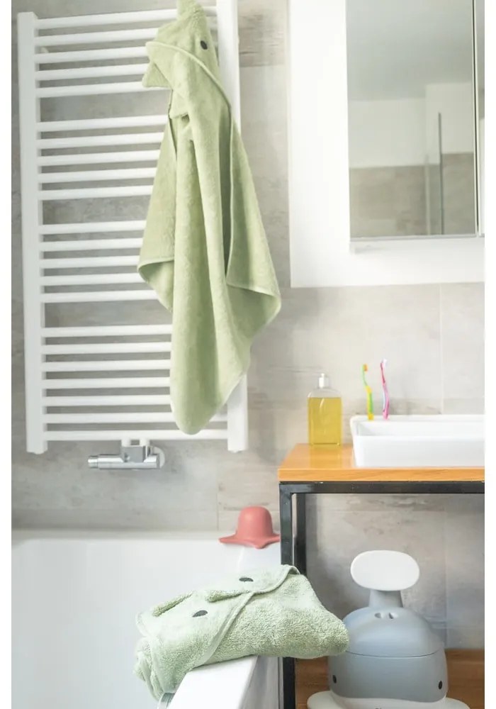 Asciugamano per neonato in cotone verde con cappuccio 75x75 cm Dinosaur - Kindsgut