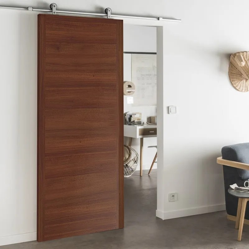 Porta scorrevole reversibile Rustic in mdf marrone, L 93 x H 212 cm, con binario Loft Alluminio