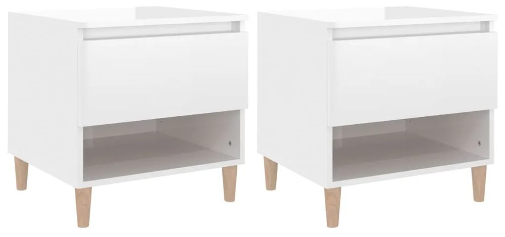 Comodini 2 pz Bianco Lucido 50x46x50 cm in Legno Multistrato