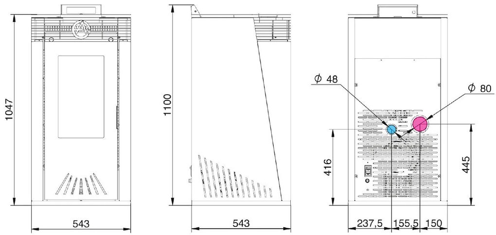 Stufa a pellet Euro Alpi PERALBA CANALIZZATA 2 USCITE 13,18 kW Colore